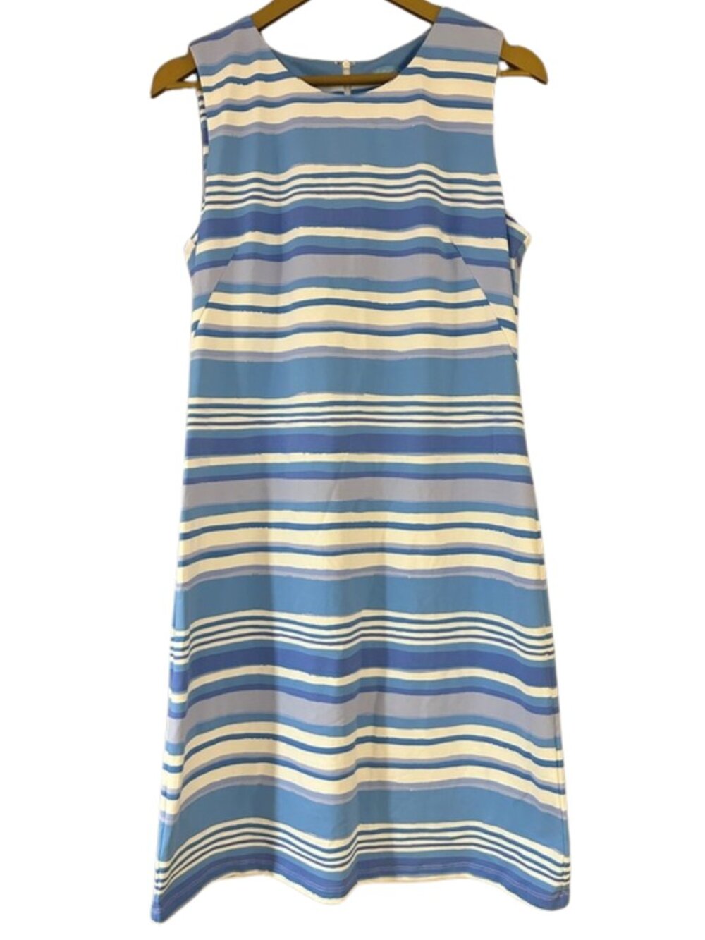J. McLaughlin Blue White Striped Sleeveless Shift Dress Classic Preppy Catalina